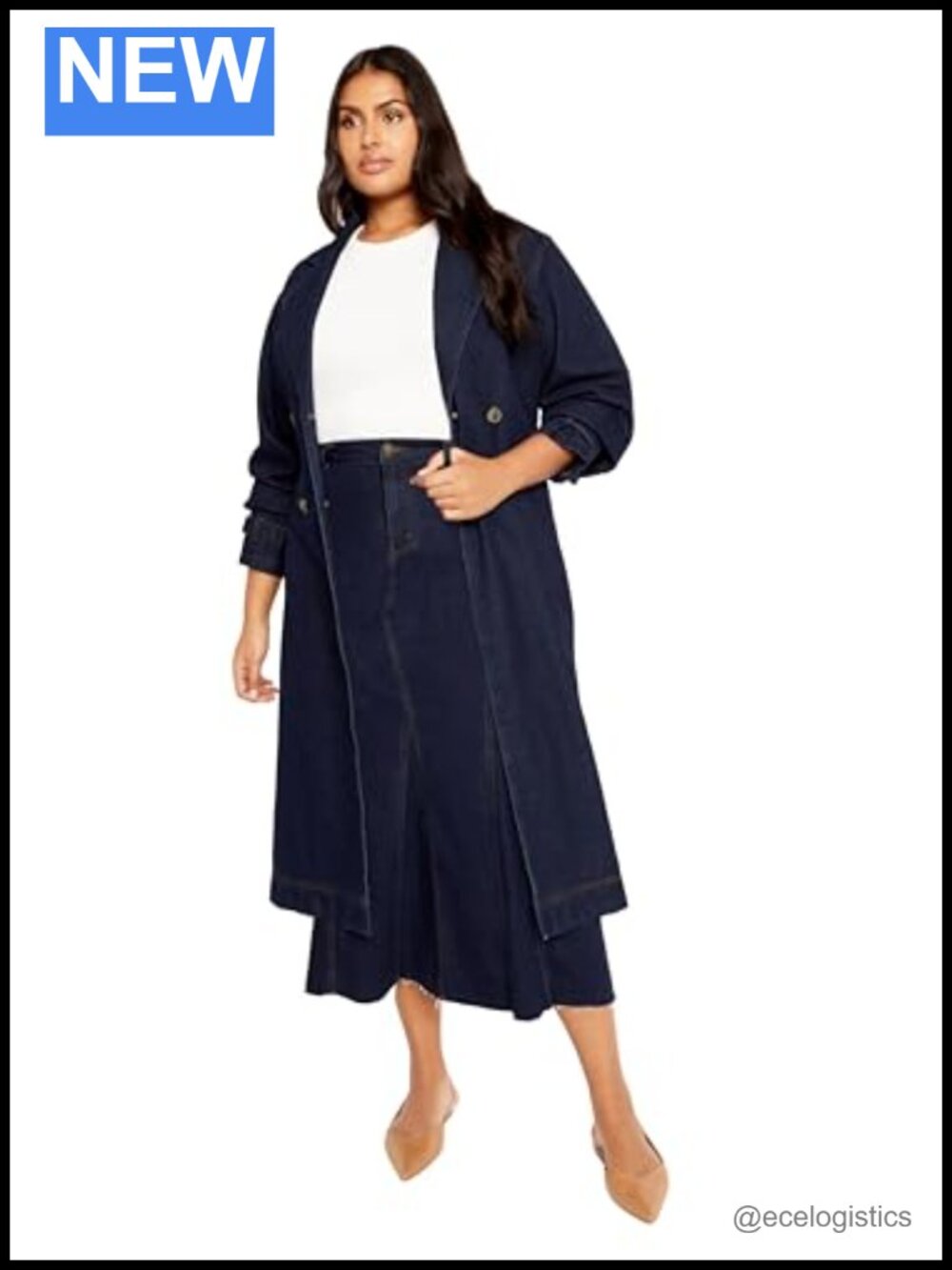 Plus Size Midi Skirt High Rise Button Closure Cotton Blend Wear to Work